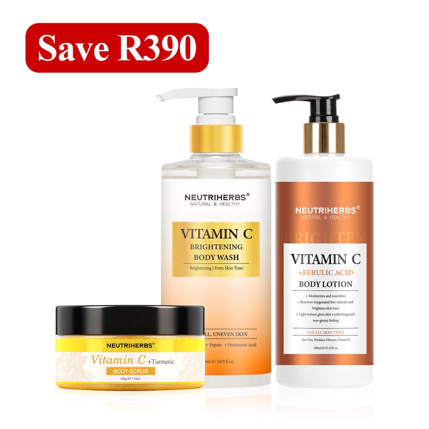 Neutriherbs Vitamin C Body Brightening and Exfoliating Set for Rough and Dull Skin