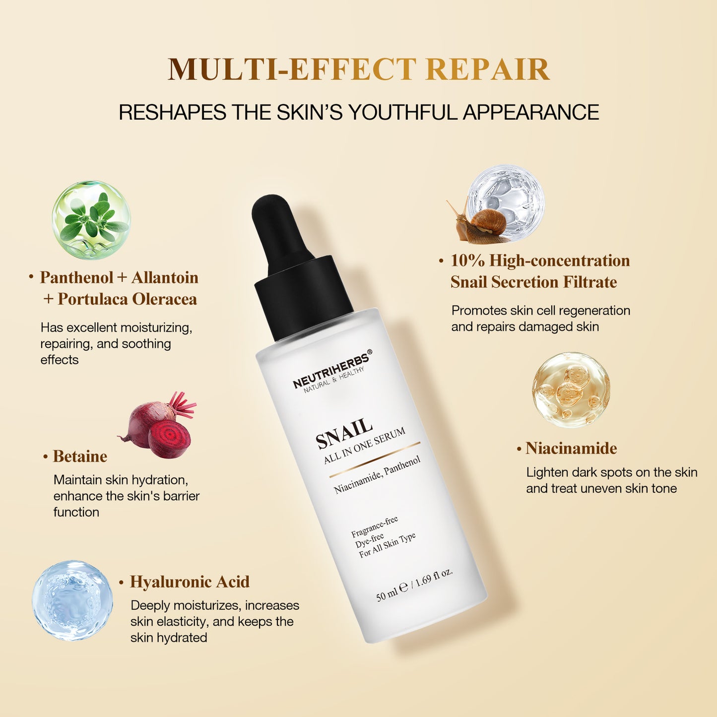 Neutriherbs Snail All-in-One Cream and Serum for Anti-Aging & Intense Moisturizing