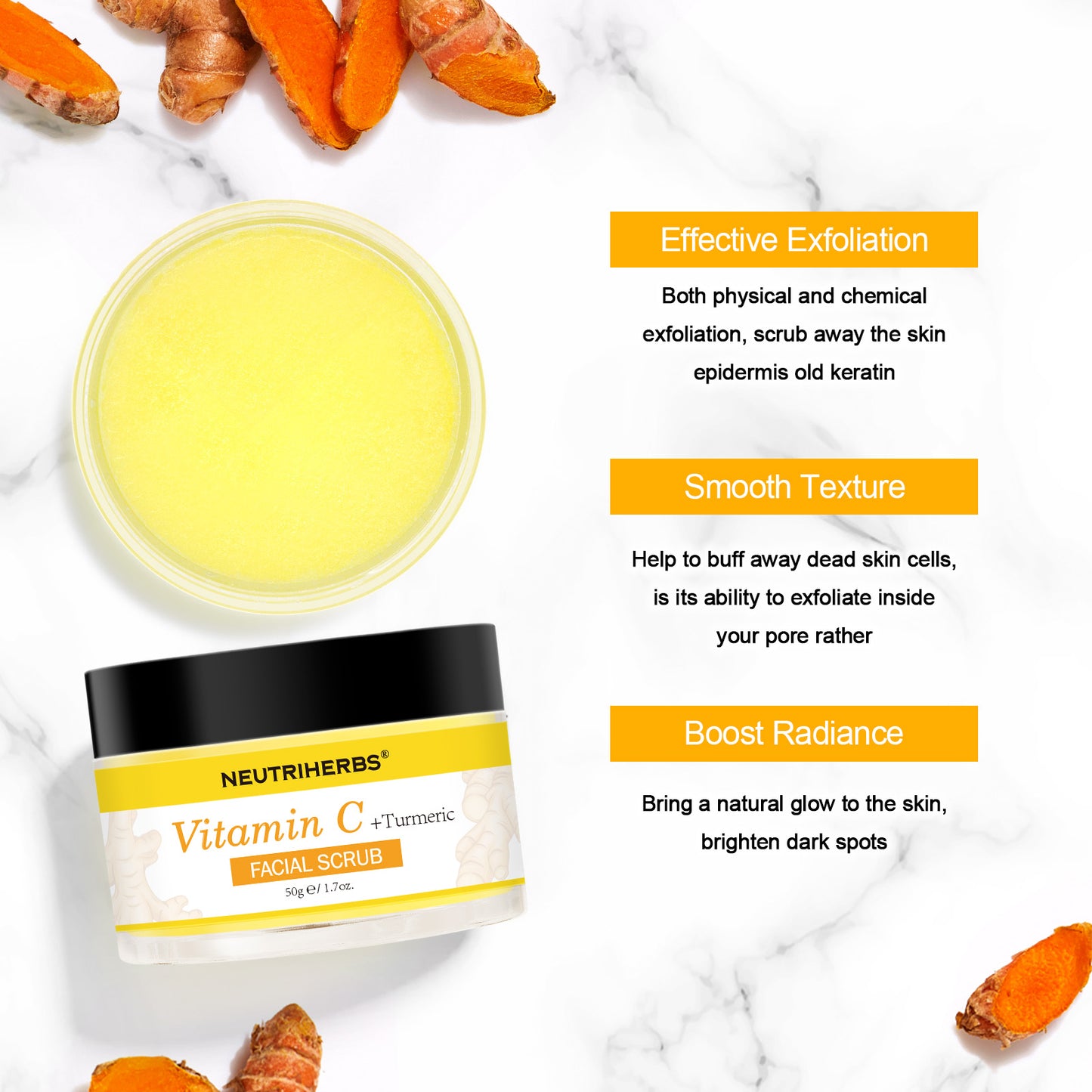 Vitamin C Turmeric Exfoliating Glow Facial Scrub For Skin Lightening