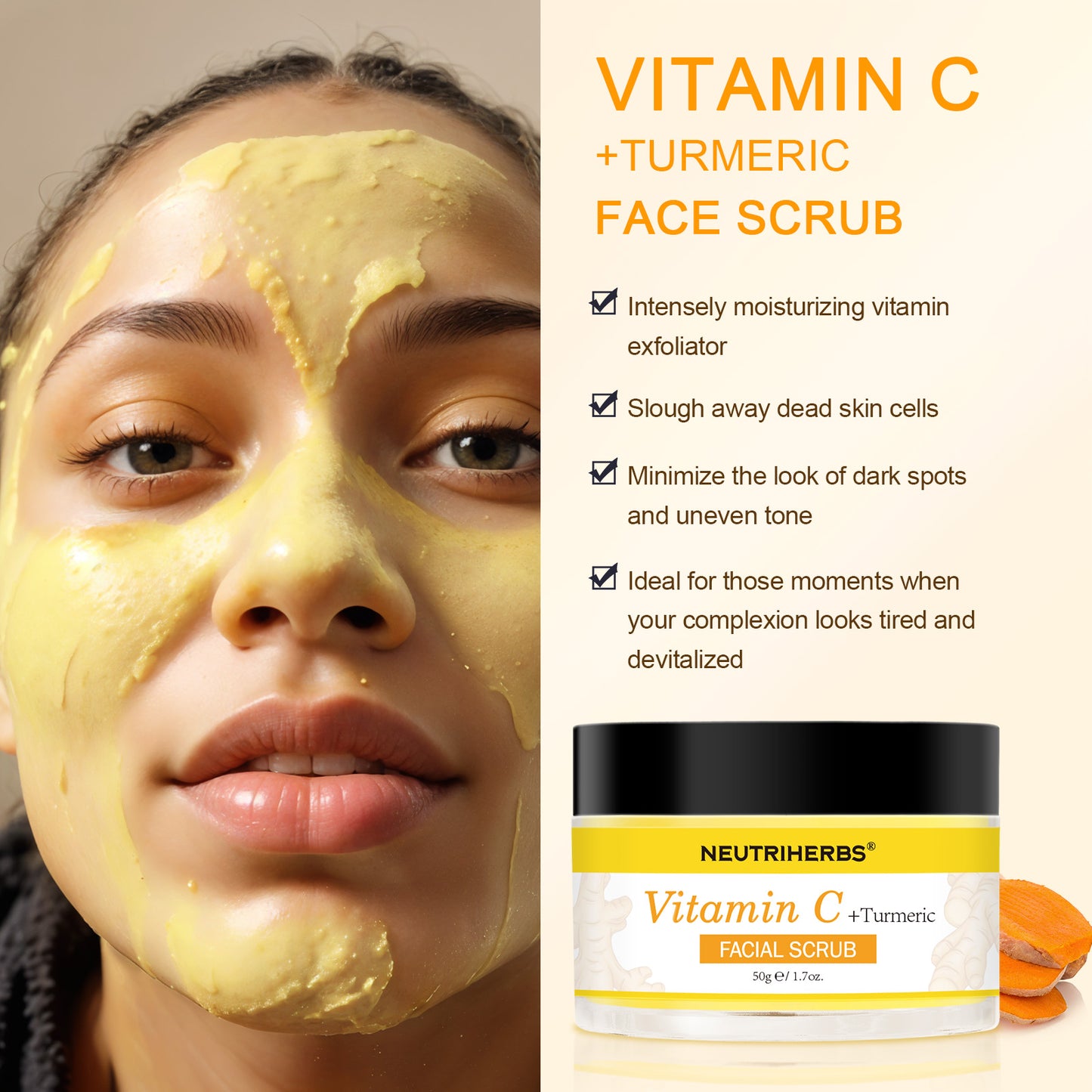 Vitamin C Turmeric Exfoliating Glow Facial Scrub For Skin Lightening