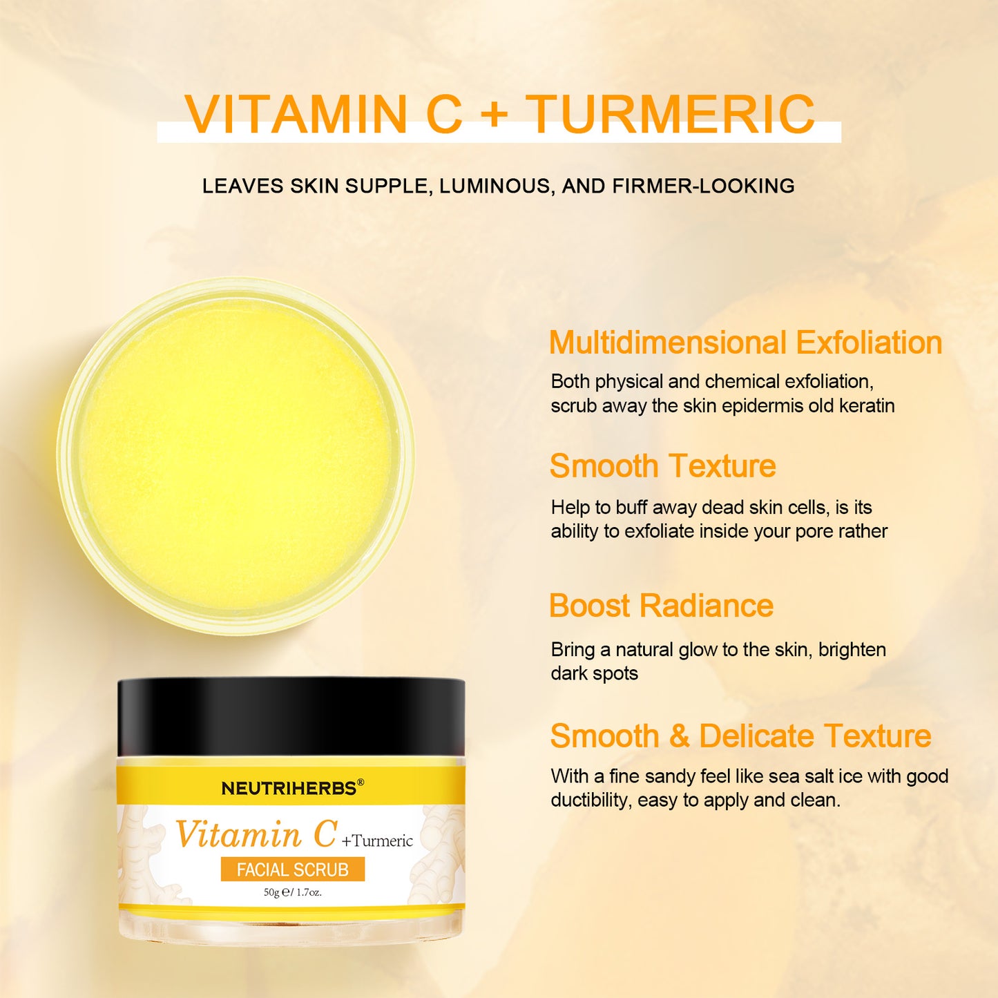 Vitamin C Turmeric Exfoliating Glow Facial Scrub For Skin Lightening