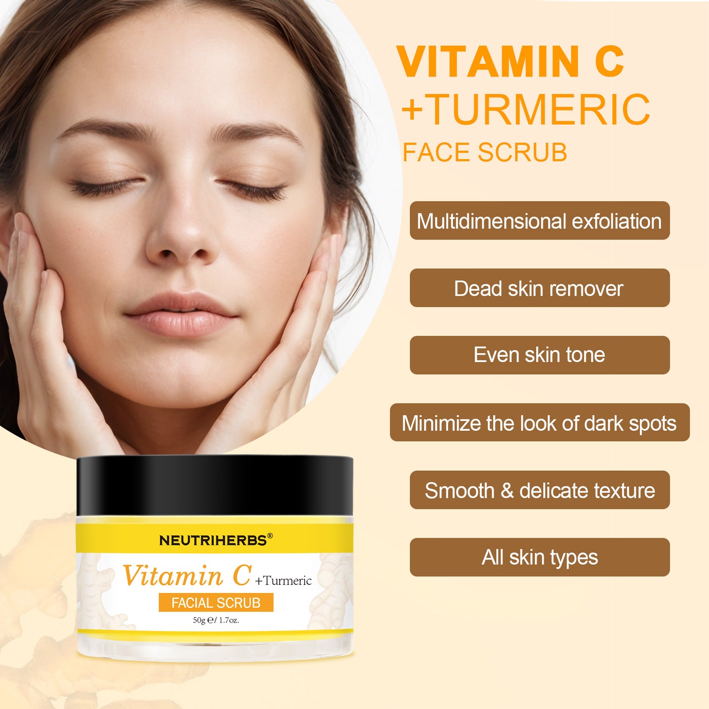 Vitamin C Turmeric Exfoliating Glow Facial Scrub For Skin Lightening