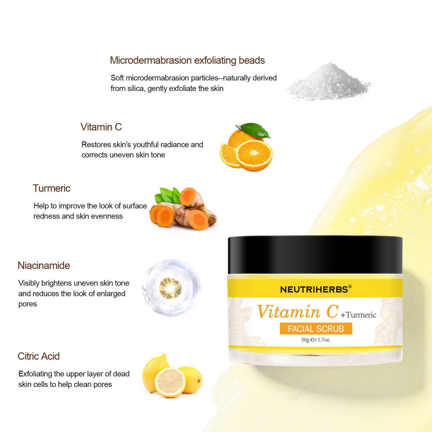 Vitamin C Turmeric Exfoliating Glow Facial Scrub For Skin Lightening