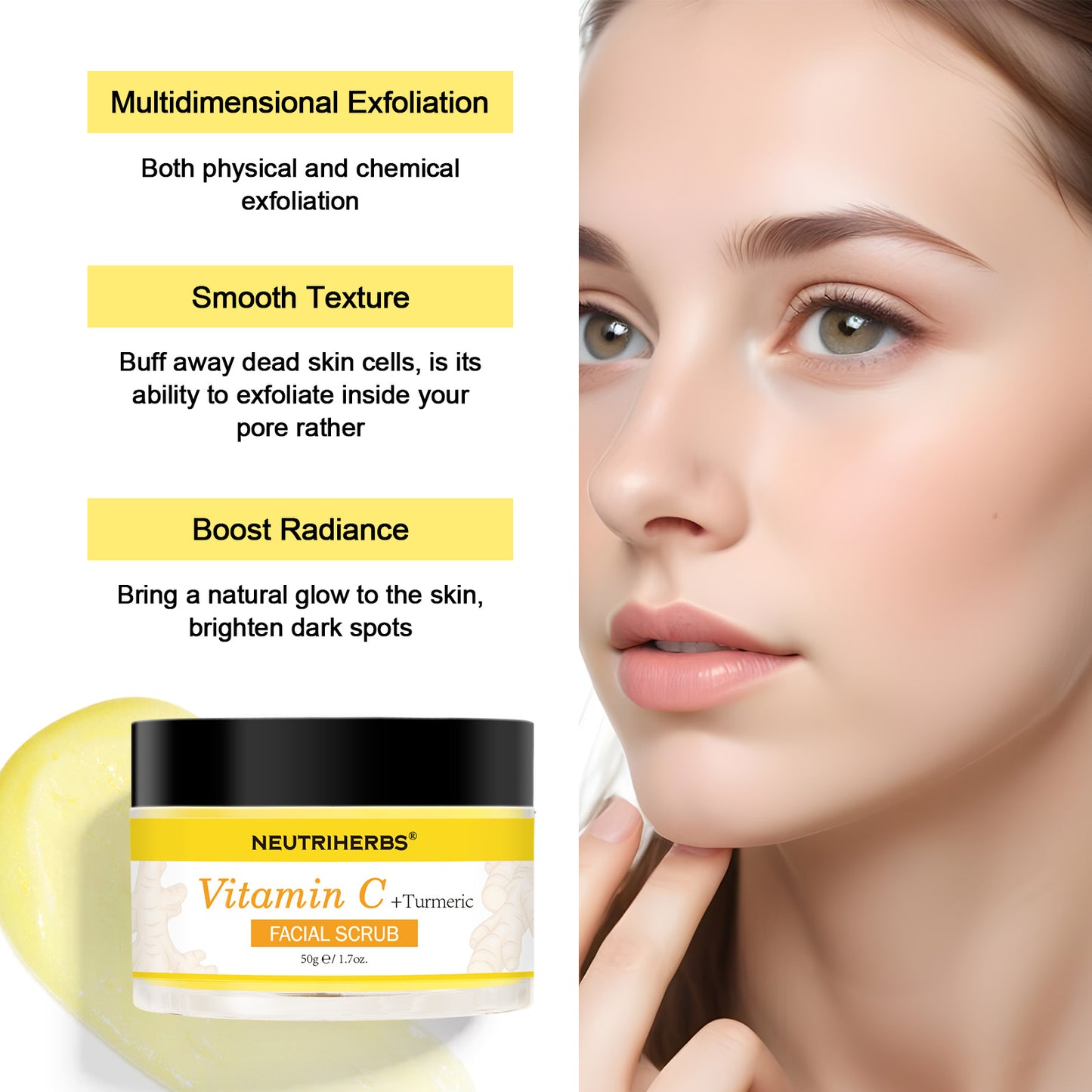 Vitamin C Turmeric Exfoliating Glow Facial Scrub For Skin Lightening