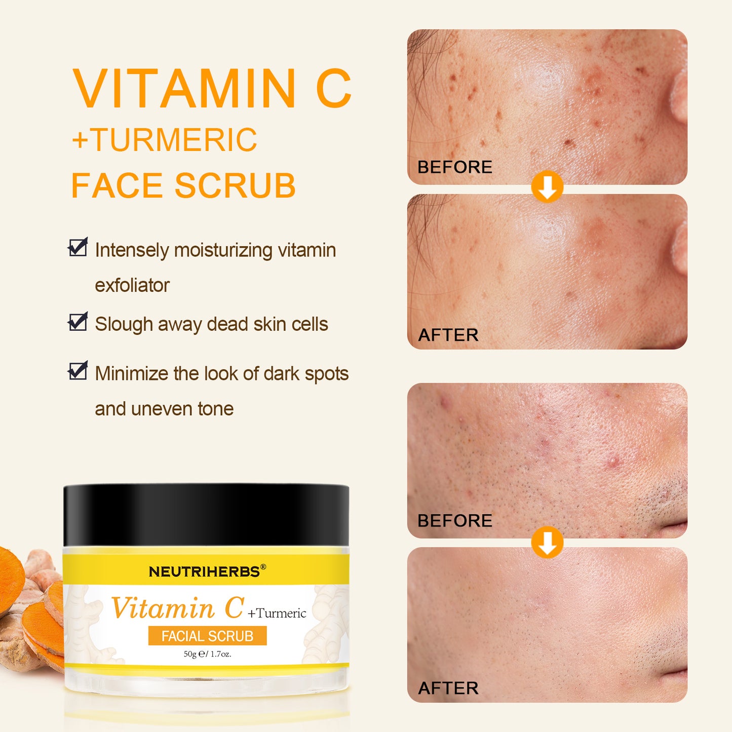 Vitamin C Turmeric Exfoliating Glow Facial Scrub For Skin Lightening