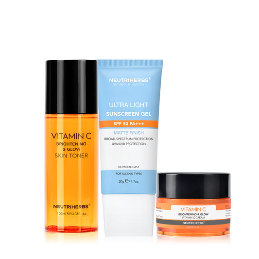 Neutriherbs Daily Sunscreen & Brightening Set - SPF Gel, Vitamin C Toner & Cream
