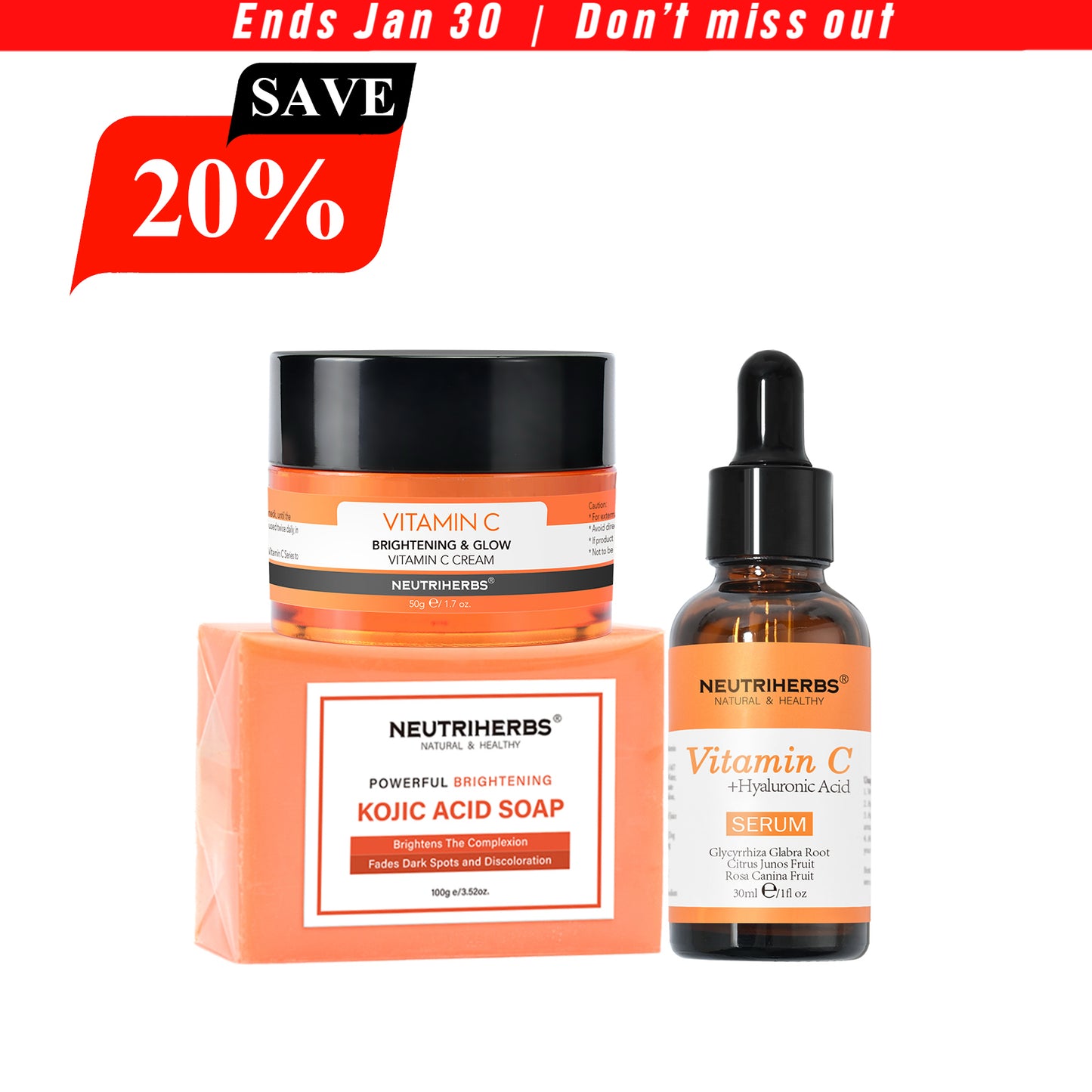 Kojic Acid & Vitamin C Brightening Set | Dark Spot & Uneven Skin —Auto 20% Off at Checkout!
